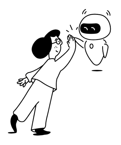 A student high-fiving a friendly robot